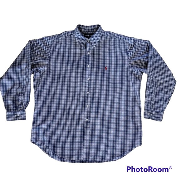 Ralph Lauren Blue White Checked Button Down Shirt Red Pony Logo Classic Flawed - Picture 5 of 10